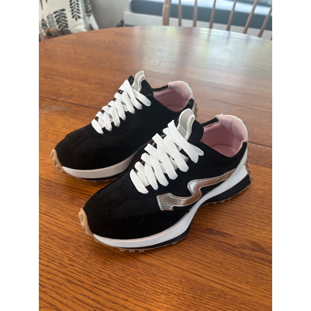 Steve Madden JCAMPO Kids Black Silver Sneakers Side Zip Low Top Shoes Size 2M